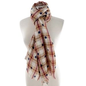 J.Crew Womens Oversized Lightweight Wool Cotton Plaid Scarf Polka Dots 30x80